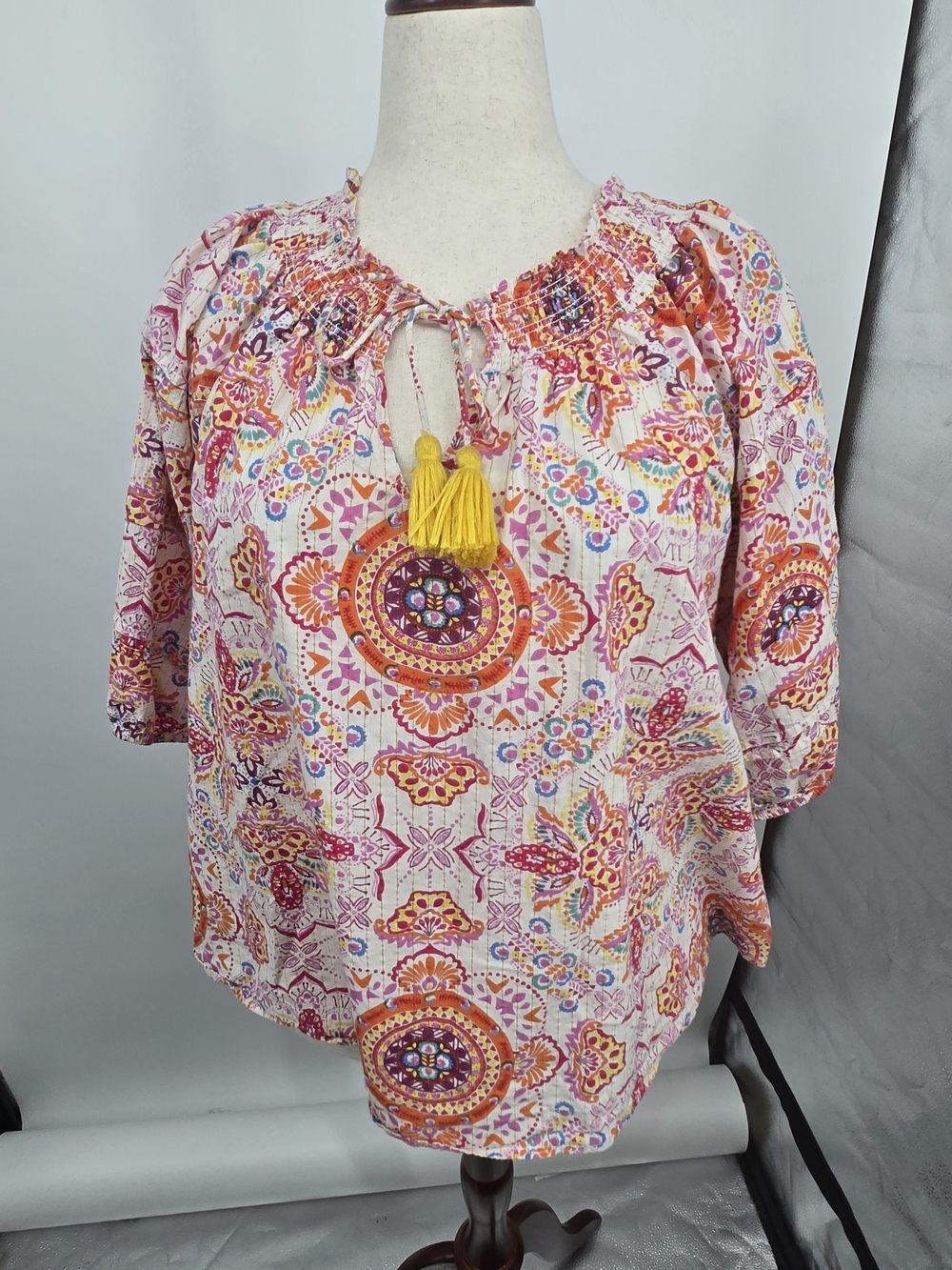 Uncle Frank Medallion Print Peasant Blouse with Metallic Thread 2X (8869)